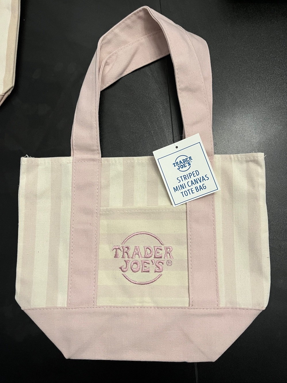 Trader Joe’s Striped Mini Canvas tote bag, Set of 4 Blue,pink,beige,lavenderNWT - Picture 4 of 9